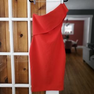 Likely one shoulder red knee length body con pencil dress size 2 XS